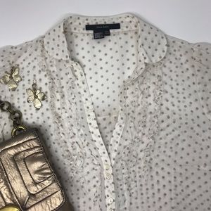 Zara Basic Cream and Taupe Ruffle Shirt